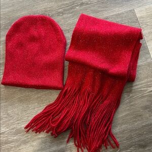 Red Knit Beanie and Scarf Set